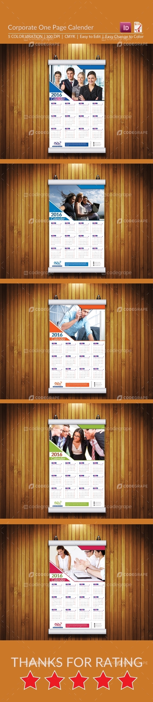Corporate One Page Calendar Design