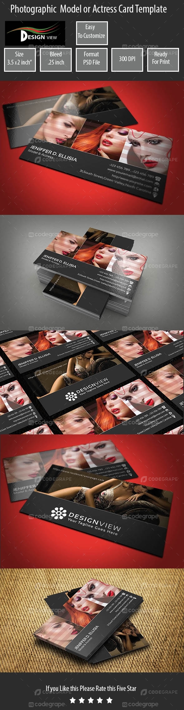 Photographic Model or Actress Business Card Template