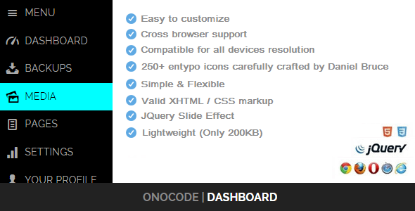 Responsive HTML5 Menu - OnoCode Dashboard