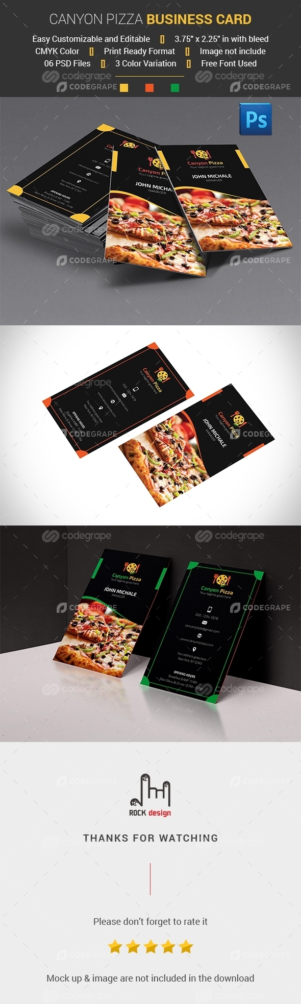 Canyon Pizza Vertical Business Card