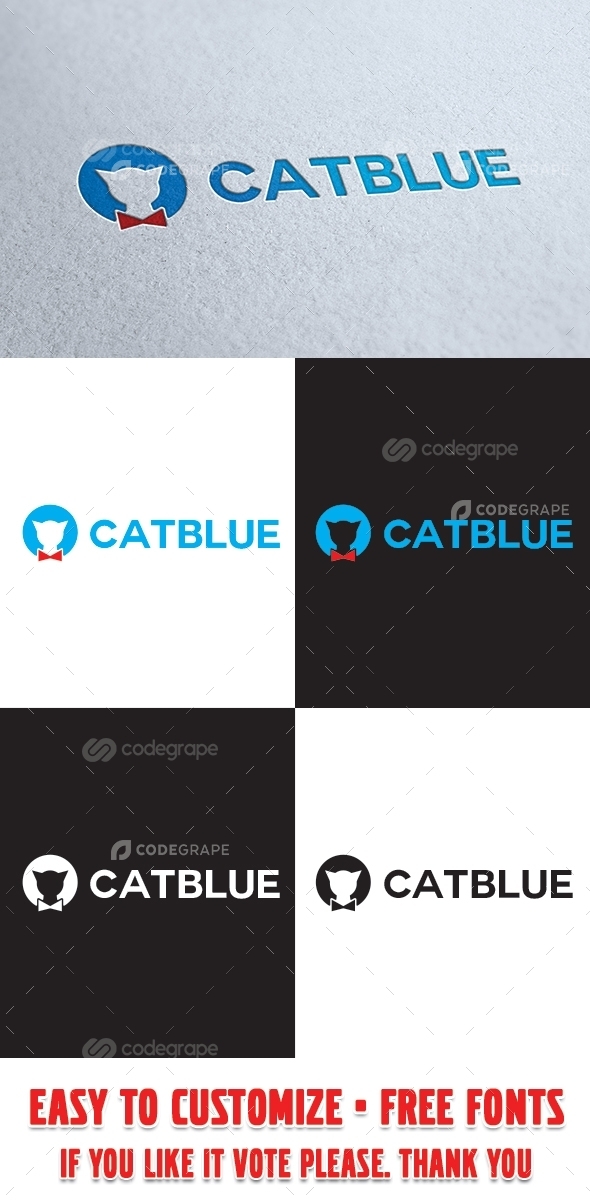 Cat Blue Pets Store Logo Template