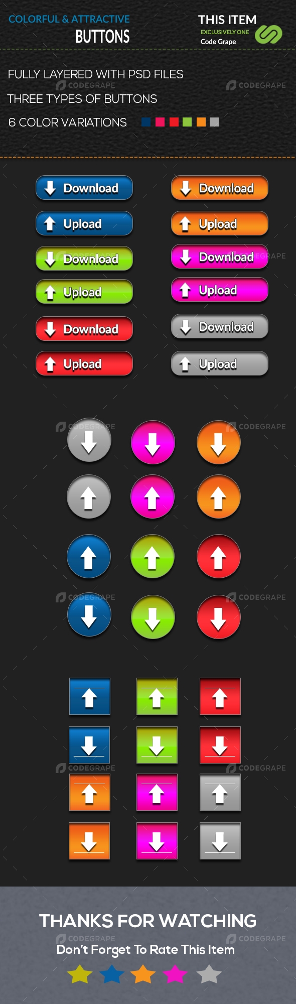 Colorful Upload & Download Buttons Collection