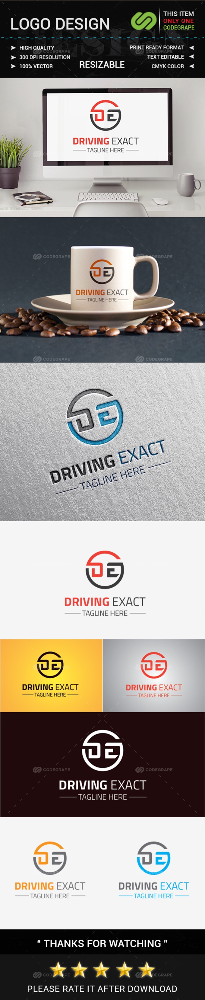Driving Exact DE Letter Logo Design