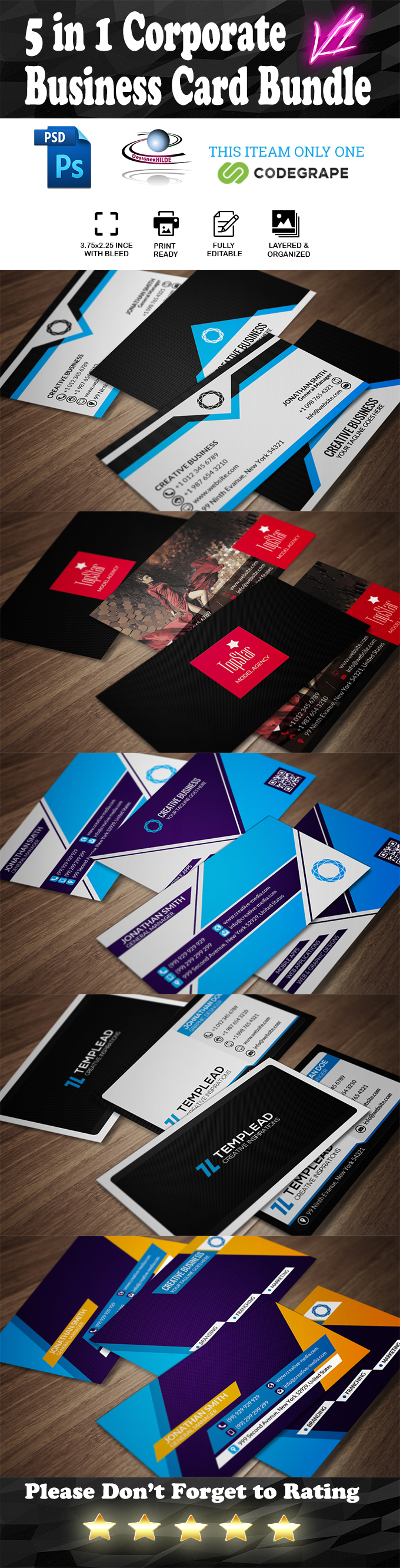 5 in 1 Corporate Business Card Bundle v 1