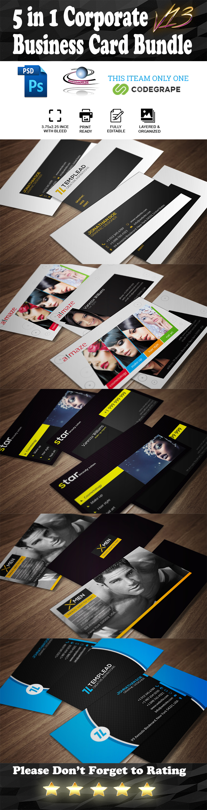 5 in 1 Corporate Business Card Bundle V.13