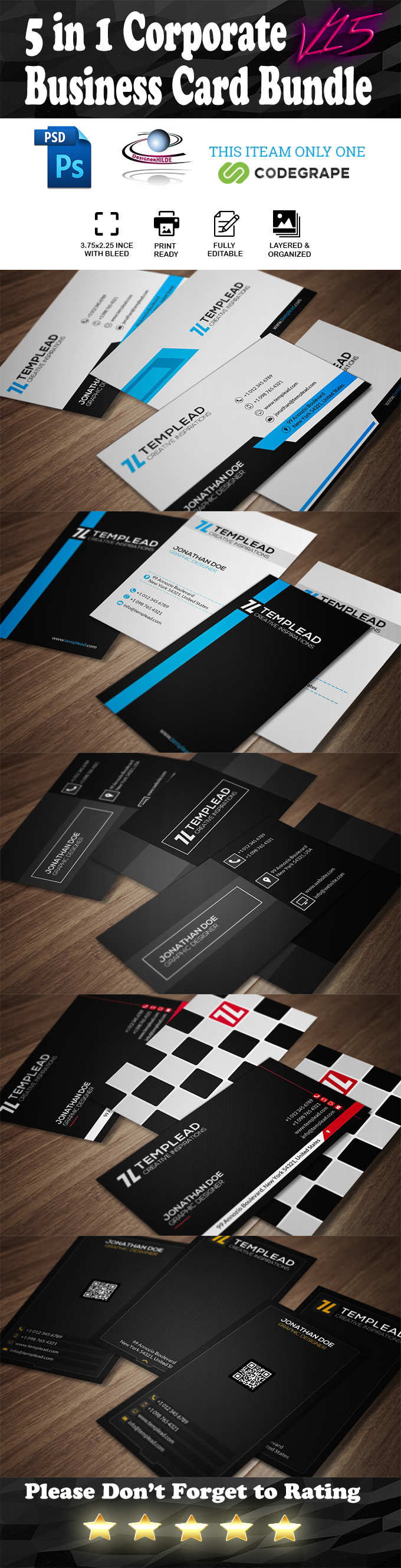 5 in 1 Corporate Business Card Bundle V.15