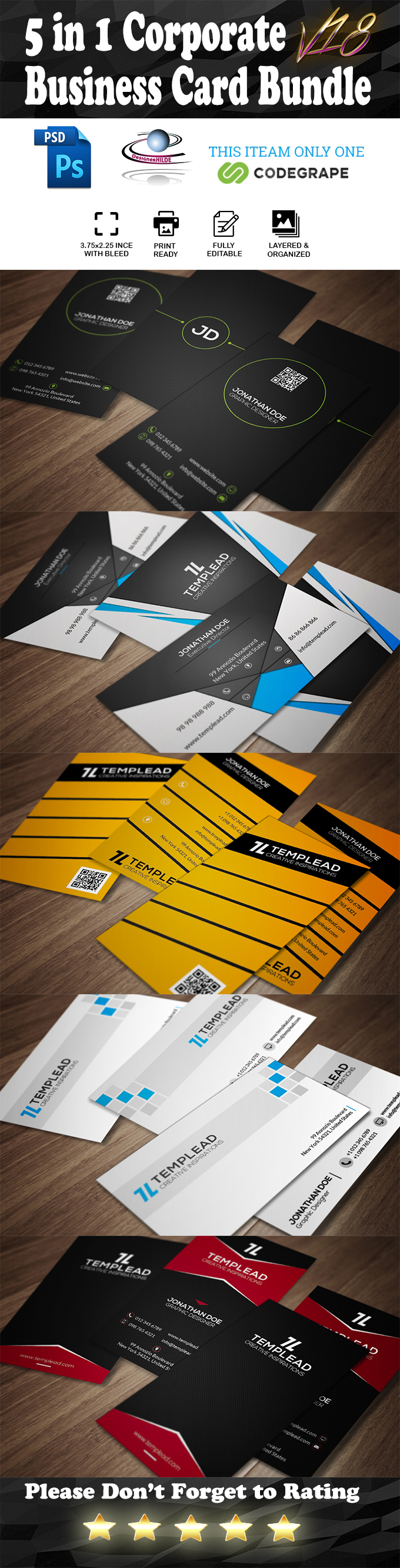 5 in 1 Corporate Business Card Bundle V. 18