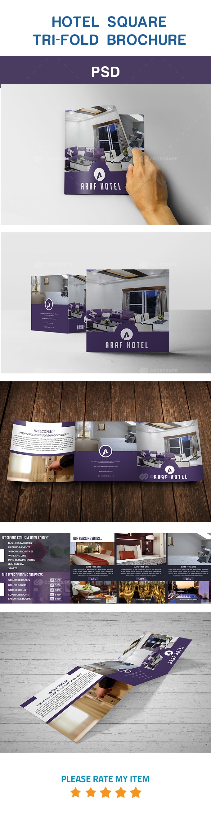 Tri-Fold Brochure Template Hotel Square