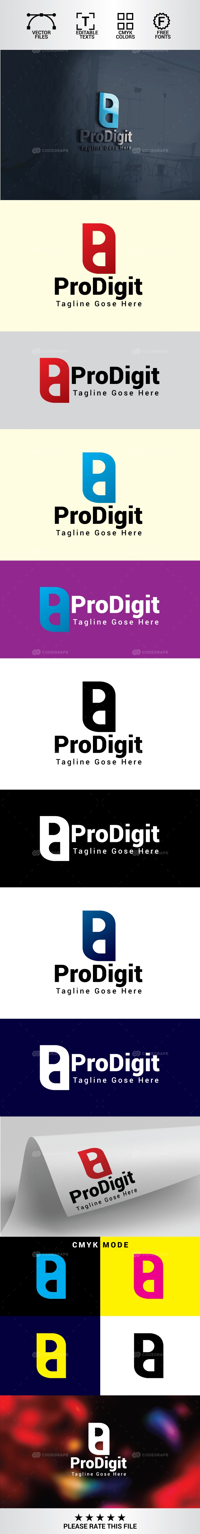 Pro Digit P and D Letter Logo Design
