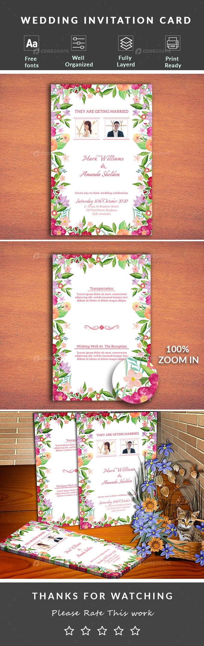 Flower Wedding Invitation Card