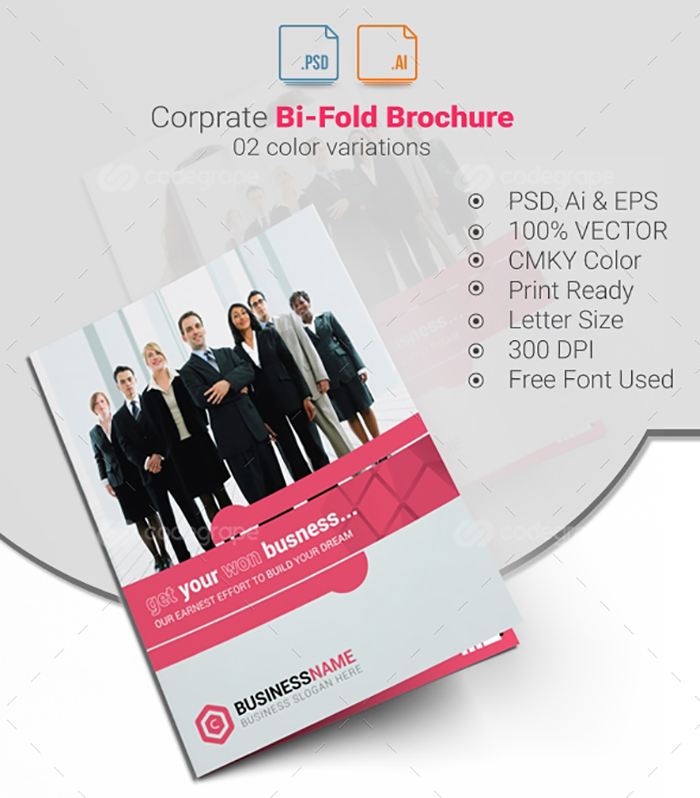 Business style brochure in pink color.